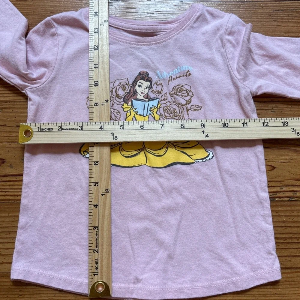 Disney Princess Belle Graphic Tee Kids Pink Excellent Long Sleeve SIZE 4T‎